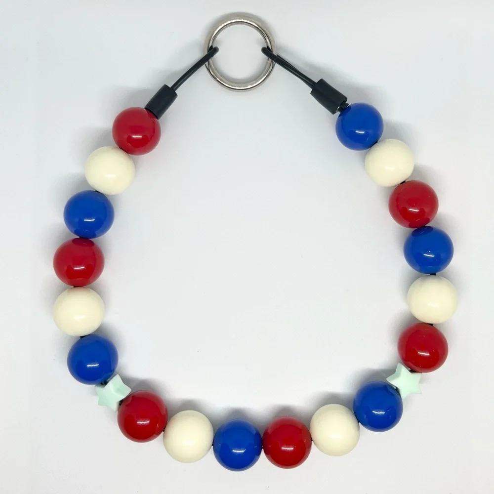 4th of July Beaded Dog Collar Necklace Size Medium Patriotic Red, White, & Blue